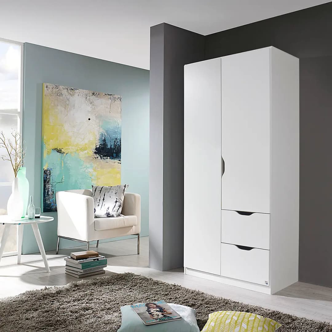 Drehtürenschrank 91cm Weiß/Alpinweiß ohne Spiegeltür/-en | Weiß