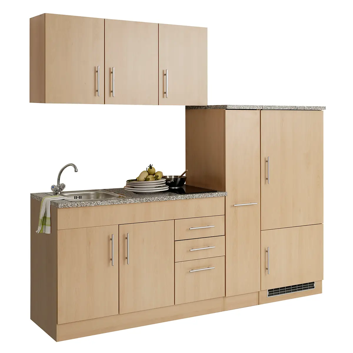 Küchenzeile II 210cm Braun/Buche Dekor Glaskeramik | Braun