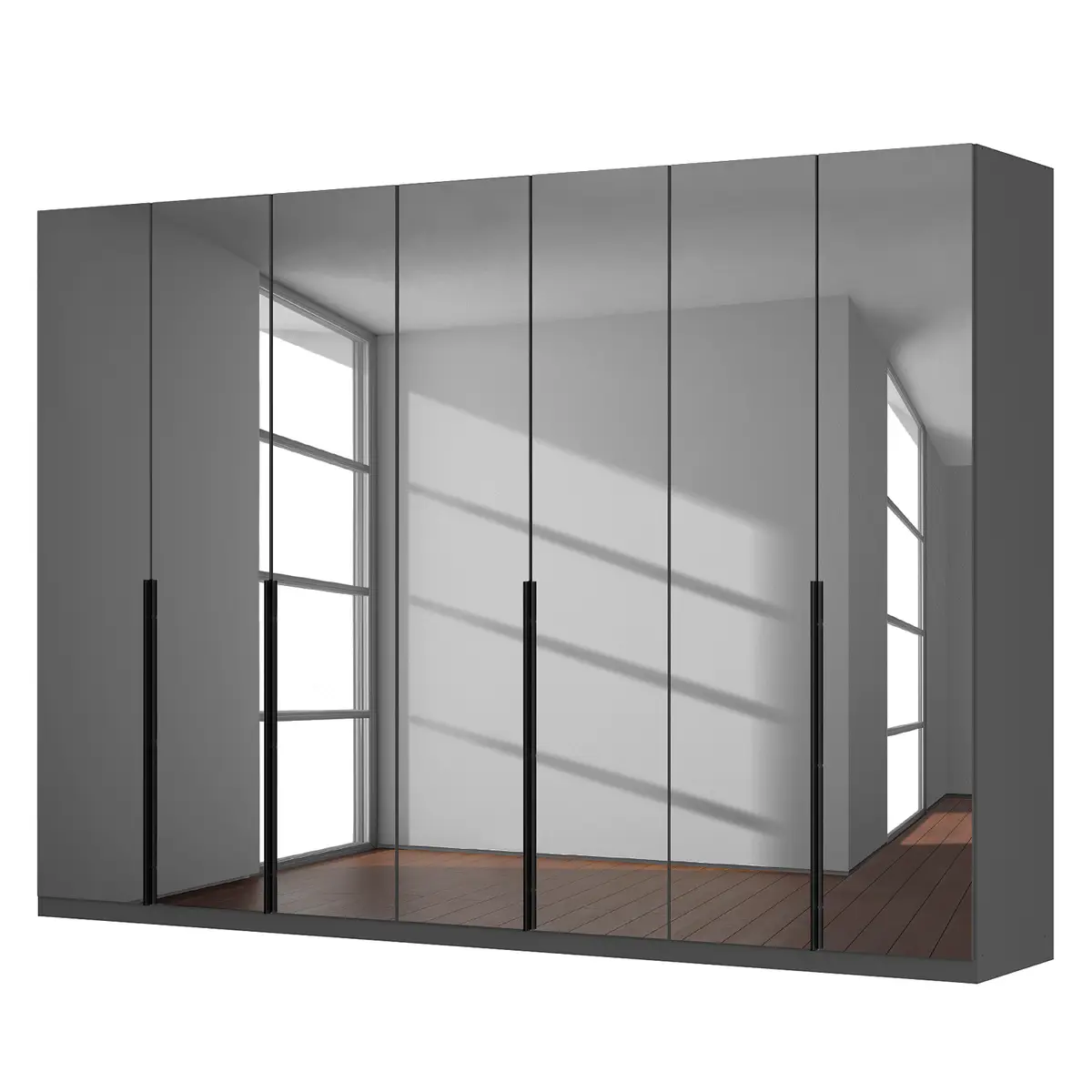 Drehtürenschrank reflect+ 315 x 222cm Schwarz/Grauspiegel Basic