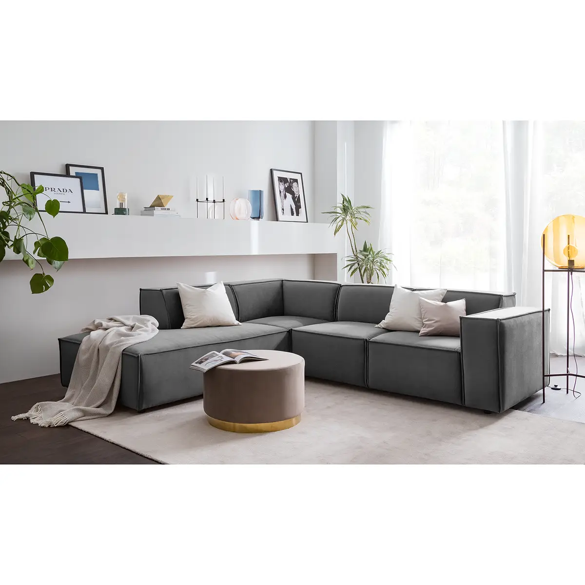 Ecksofa mit Ottomane Grau/Grau Samt Shyla | Grau
