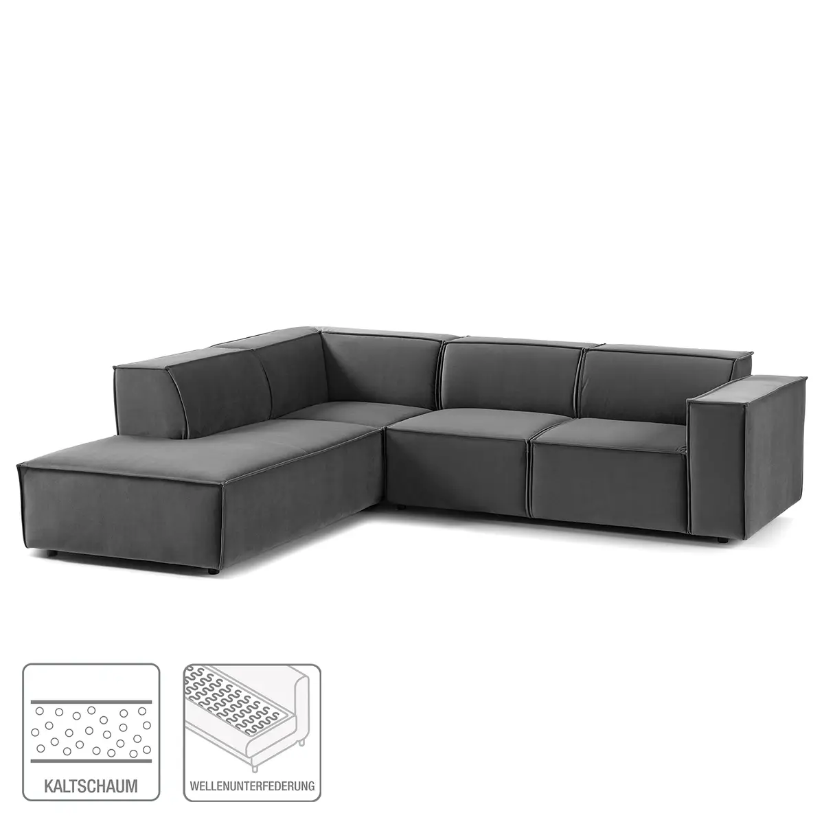 Ecksofa mit Ottomane Grau/Grau Samt Shyla | Grau