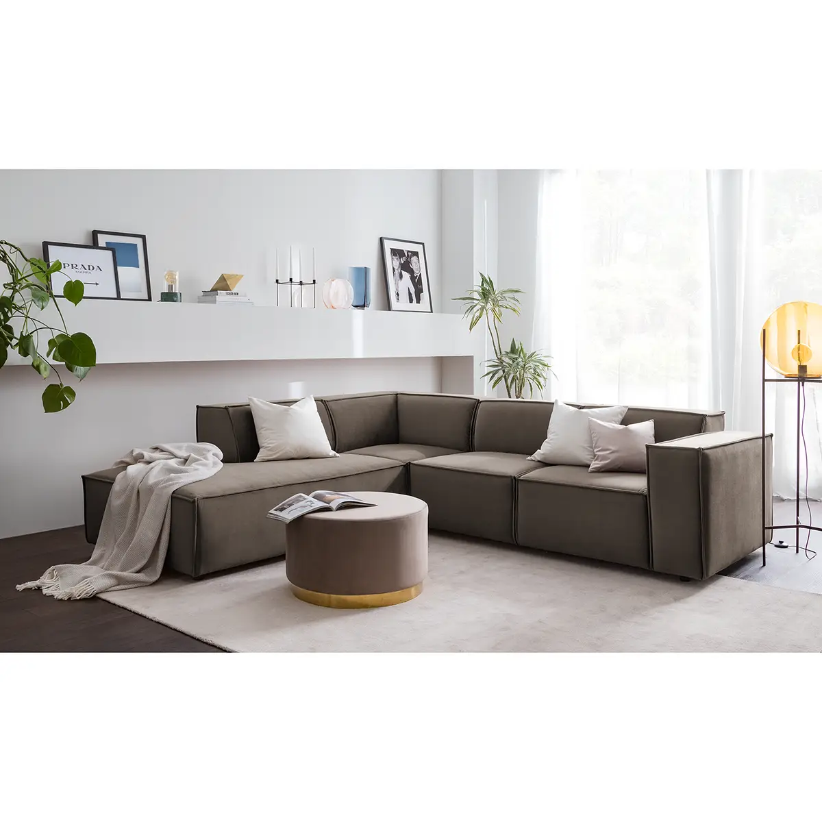 Ecksofa mit Ottomane Samt Shyla | Braun