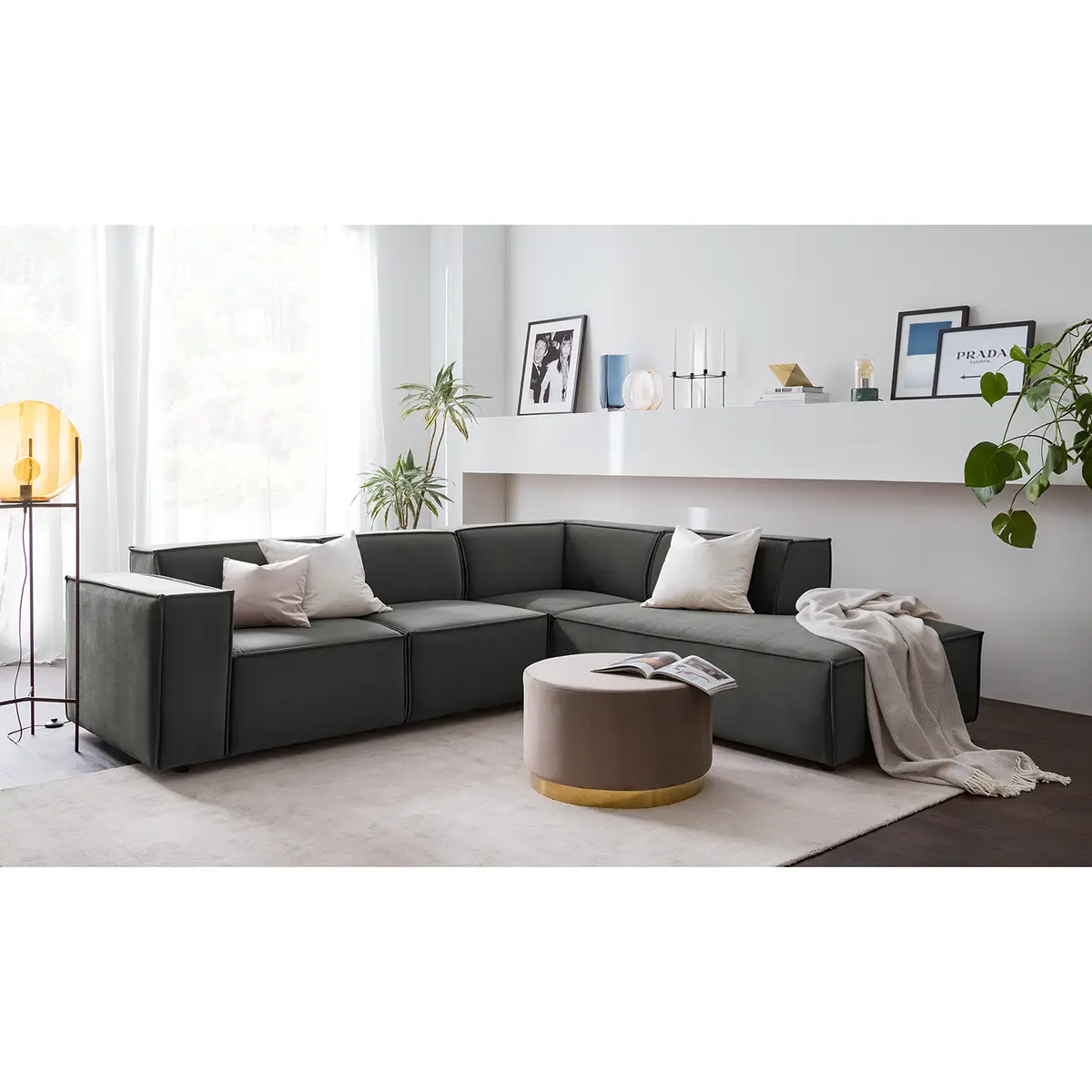 Ecksofa mit Ottomane Grau/Grau Samt Shyla | Grün