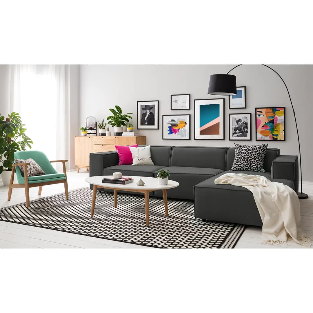 Ecksofa mit Longchair Grau/Grau Samt Shyla | Grau