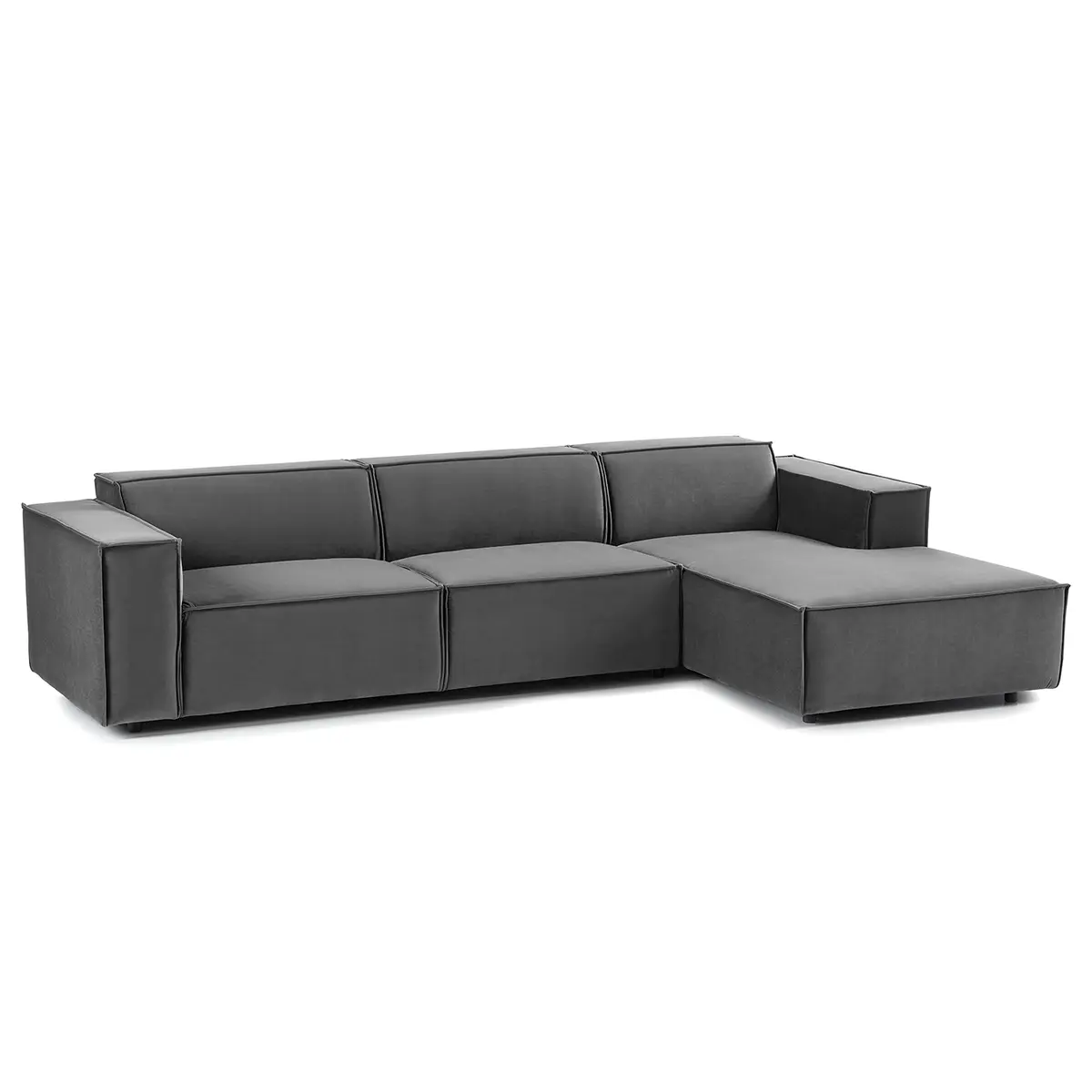 Ecksofa mit Longchair Grau/Grau Samt Shyla | Grau
