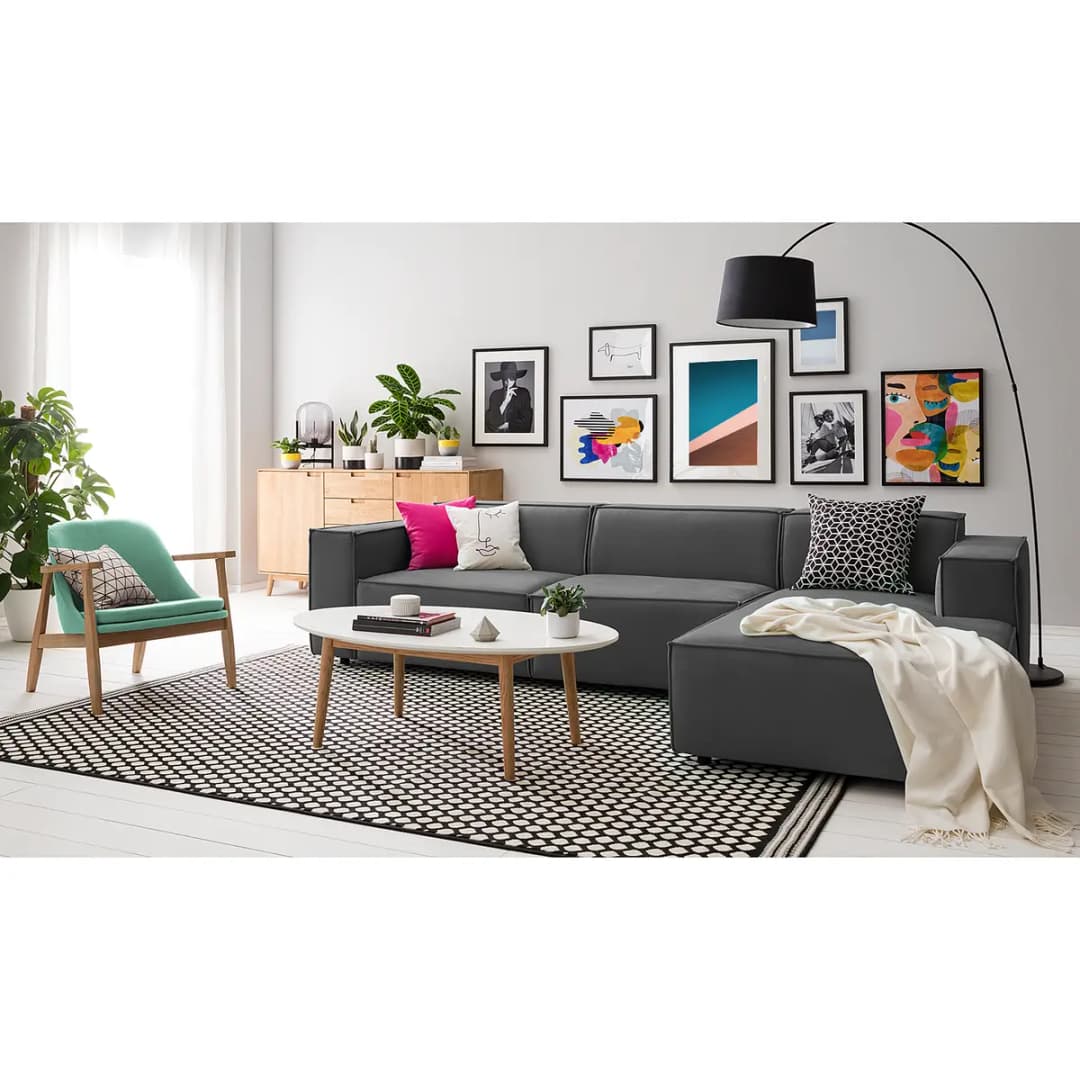 Ecksofa mit Longchair Grau/Grau Samt Shyla | Grau