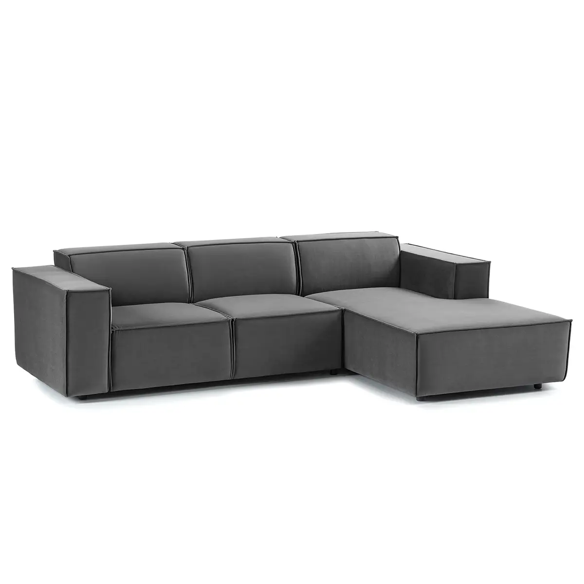 Ecksofa mit Longchair Grau/Grau Samt Shyla | Grau