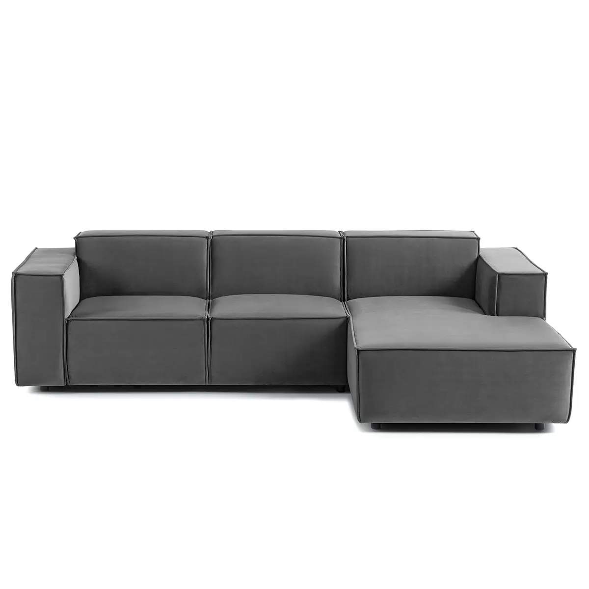 Ecksofa mit Longchair Grau/Grau Samt Shyla | Grau