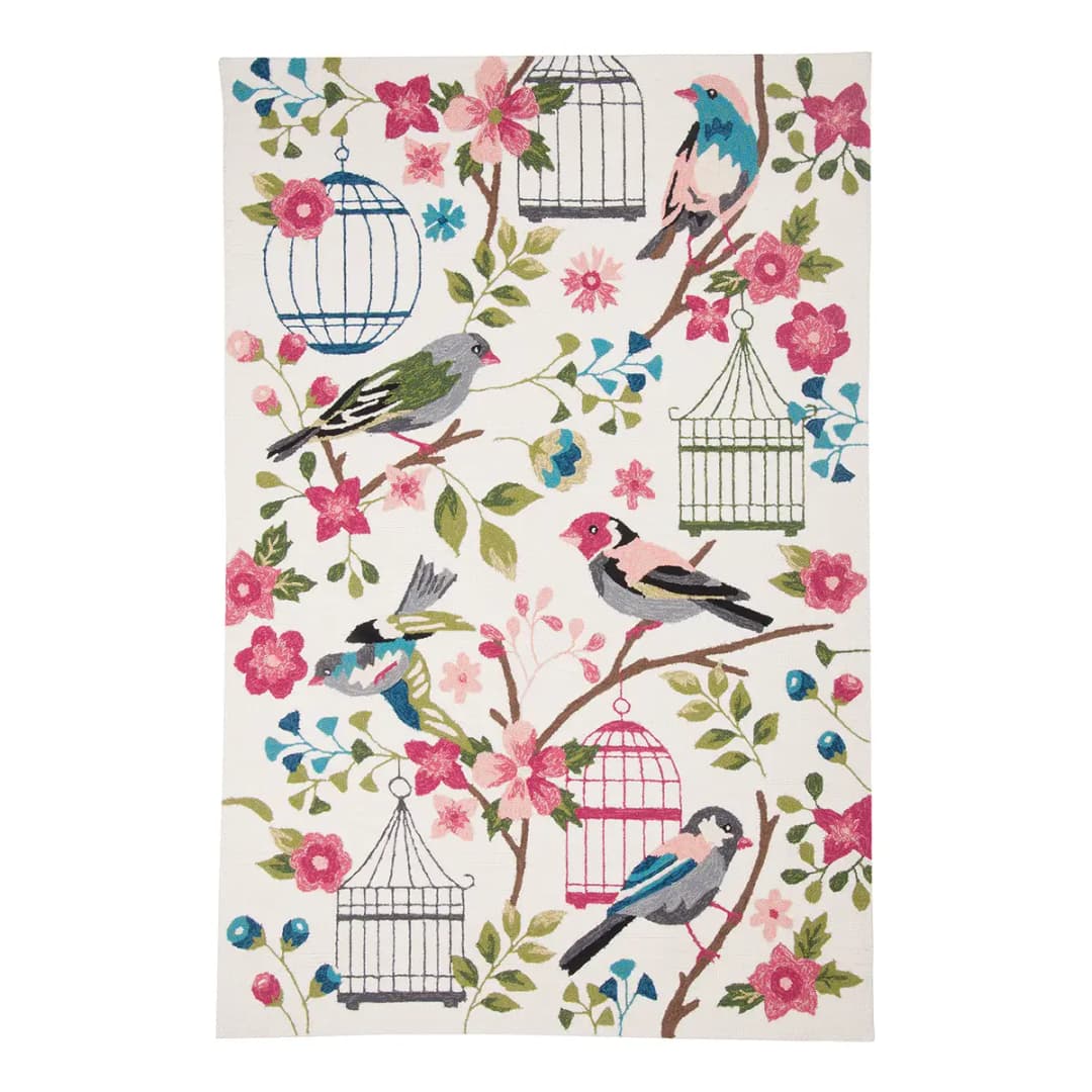 In-/Outdoorteppich Birds Weiß Kunstfaser 120 x 180cm | Weiß