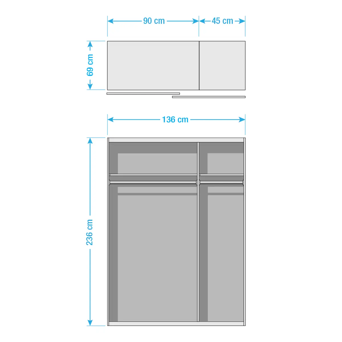 Schwebetürenschrank Beluga-Plus 137 x 236cm Weiß | Weiß