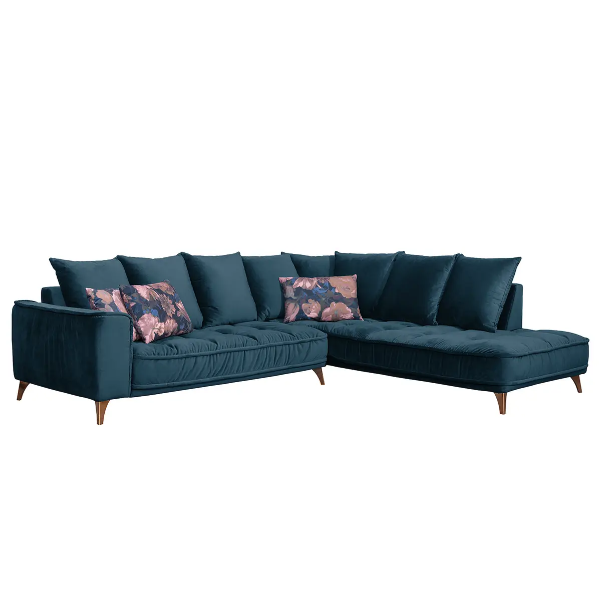 Ecksofa Blau/Dunkelblau Samt | Blau