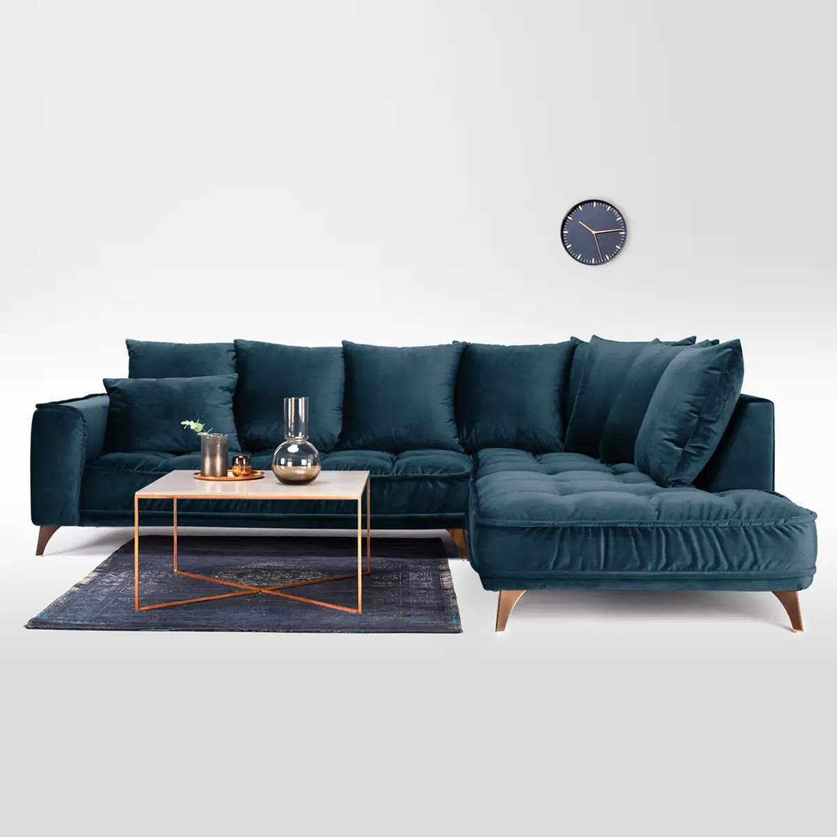 Ecksofa Blau/Dunkelblau Samt | Blau