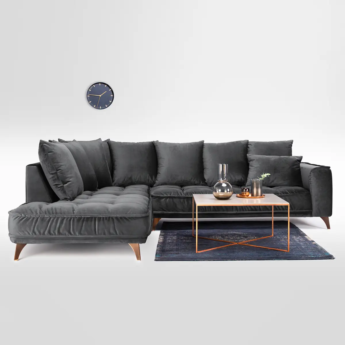 Ecksofa Schwarz/Schwarz Samt | Schwarz