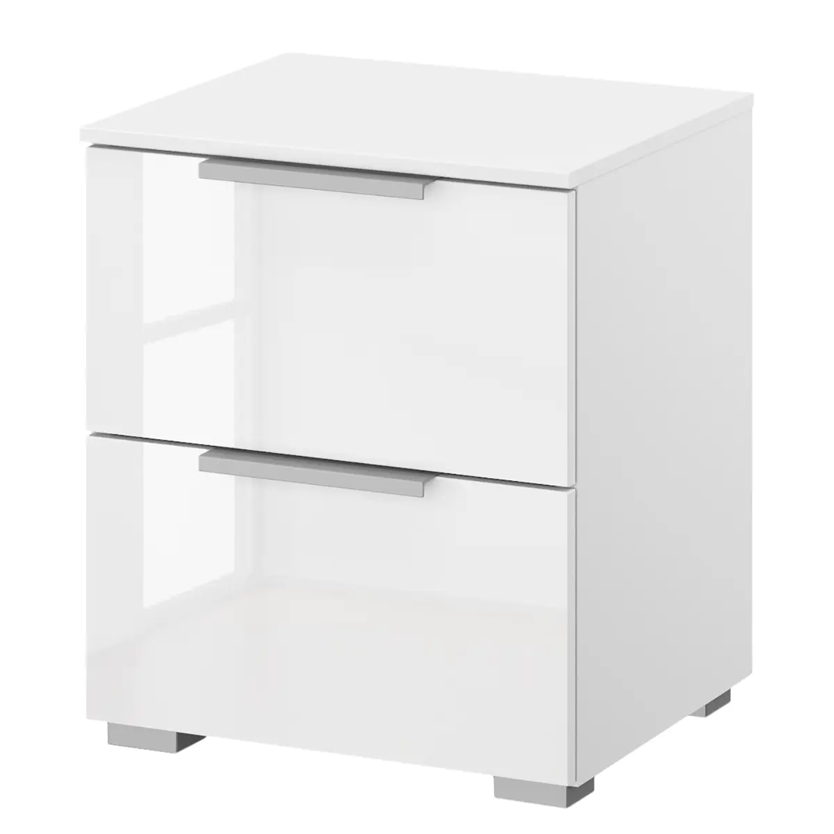 Nachtkommode x2 40cm Weiß/Hochglanz Weiß/Alpinweiß Aluminium