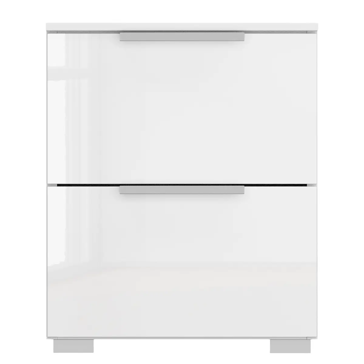 Nachtkommode x2 40cm Weiß/Hochglanz Weiß/Alpinweiß Aluminium