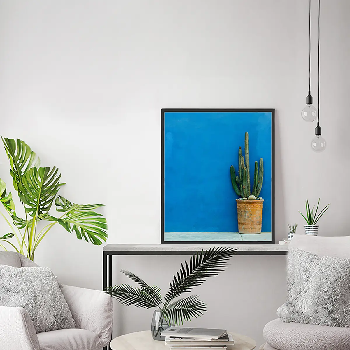 Bild Blue Wall with Cactus | Mehrfarbig
