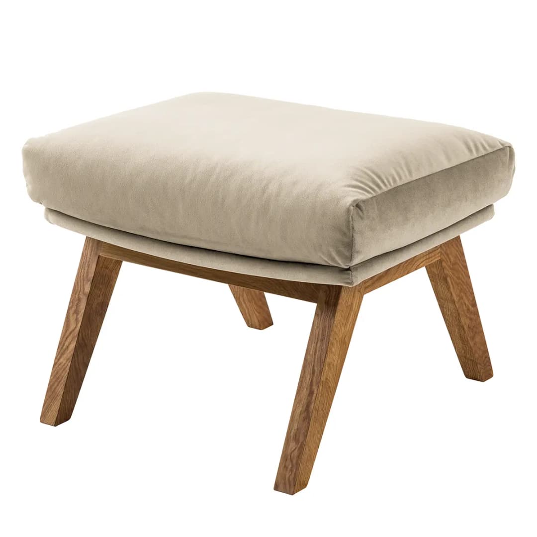 Polsterhocker mit Holzfüßen | Beige