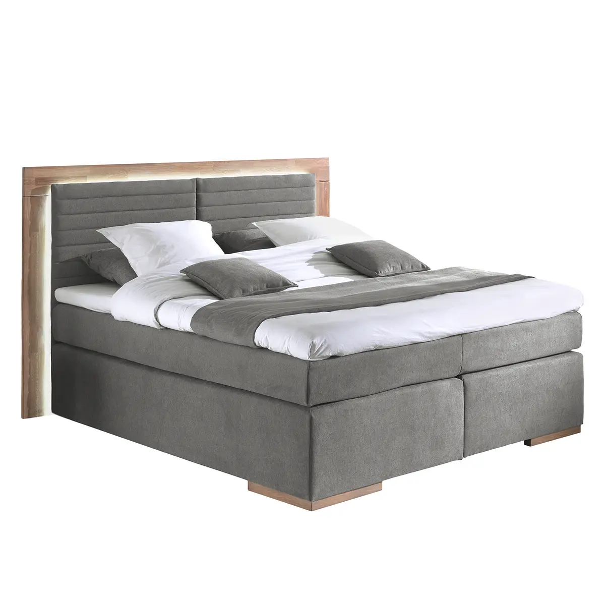 Boxspringbett Marcel I 180 x 200cm Microfaser Grau/Eiche H2