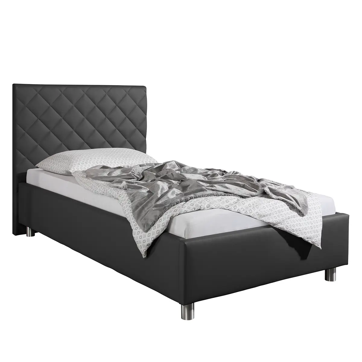 Polsterbett Groven 140 x 200cm Kunstleder Grau/Anthrazit | Grau