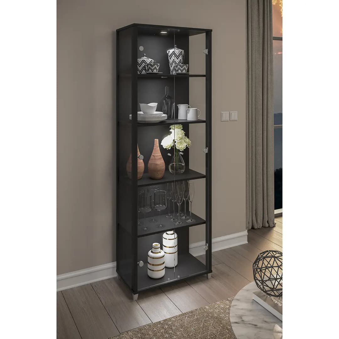 Vitrinenschrank 58cm Schwarz/Schwarz | Schwarz