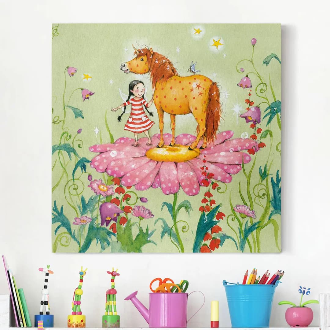 Bild Das Zauberpony auf der Blüte 60 x 60cm Multicolor