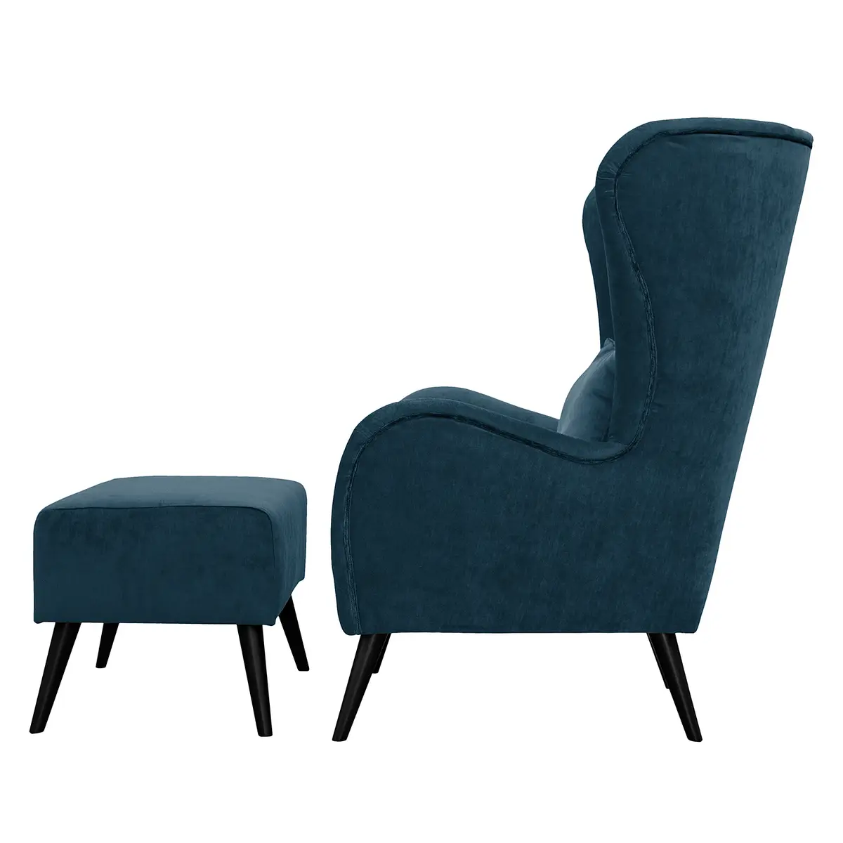 Sessel Pillig Blau/Marineblau Samt mit Hocker | Blau