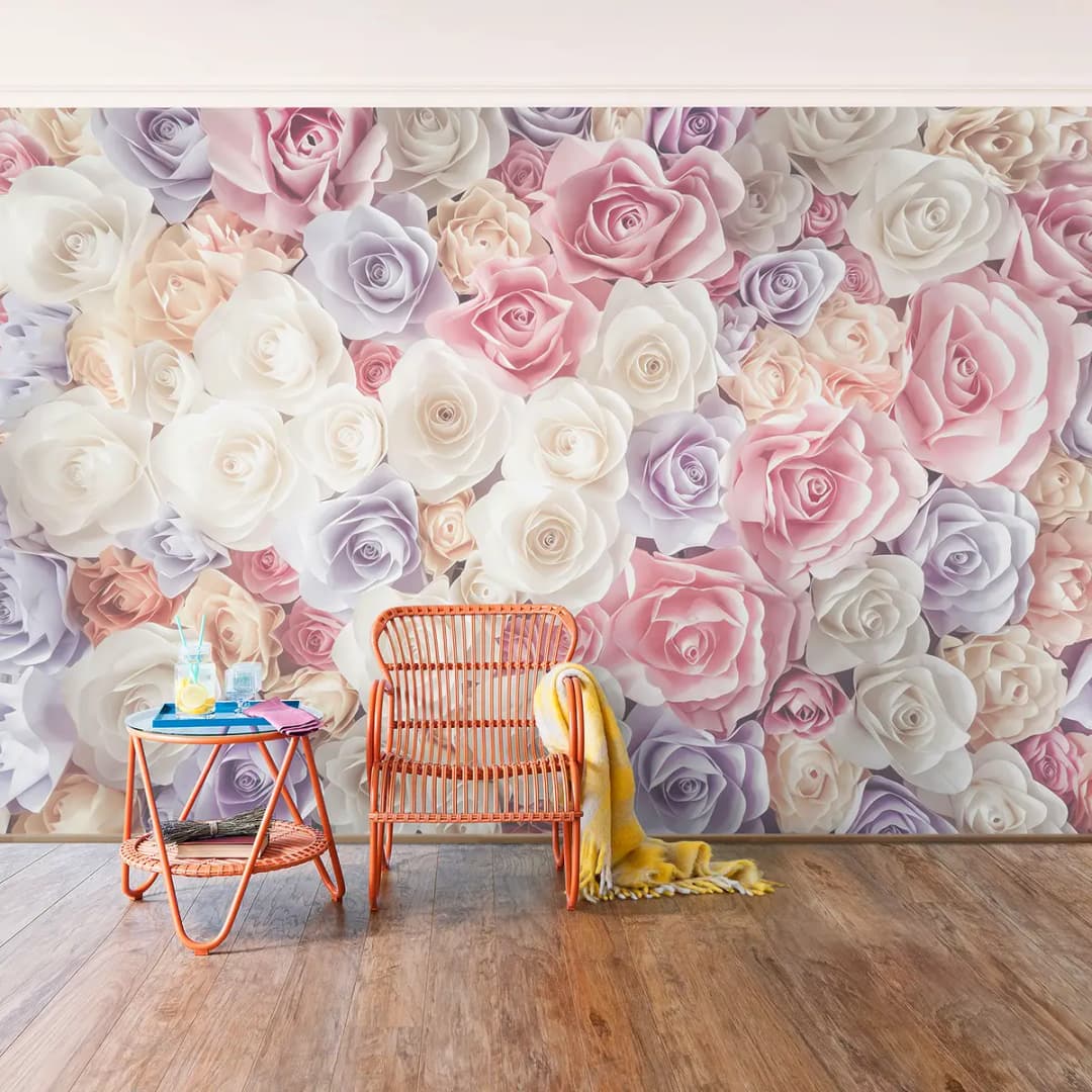 Vliestapete Pastell Paper Art Rosen | Mehrfarbig