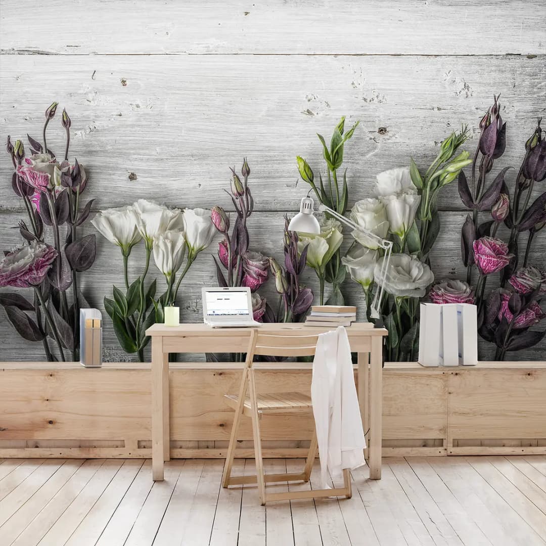 Vliestapete Tulpen-Rose Shabby | Mehrfarbig