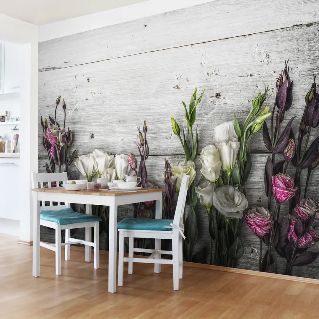 Vliestapete Tulpen-Rose Shabby | Mehrfarbig
