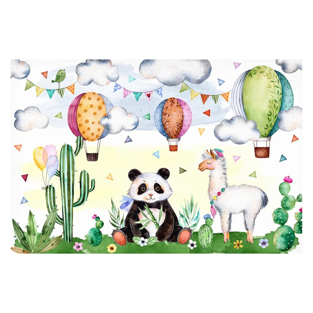 Vliestapete Panda & Lama Aquarell | Mehrfarbig