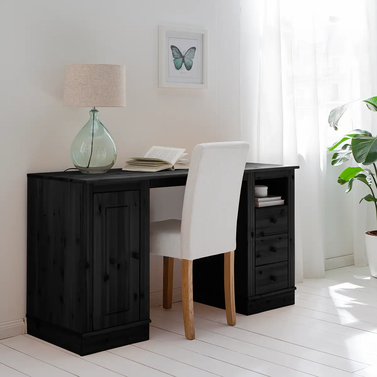 Massiver Schreibtisch 140 x 76 x 50cm Braun/Kiefer Havanna