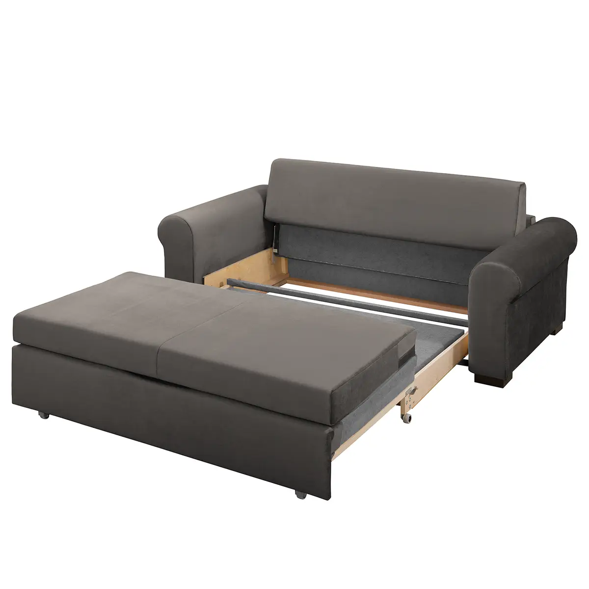 Schlafsofa Country Deluxe Grau/Braun Samt Krysia 205cm | Grau