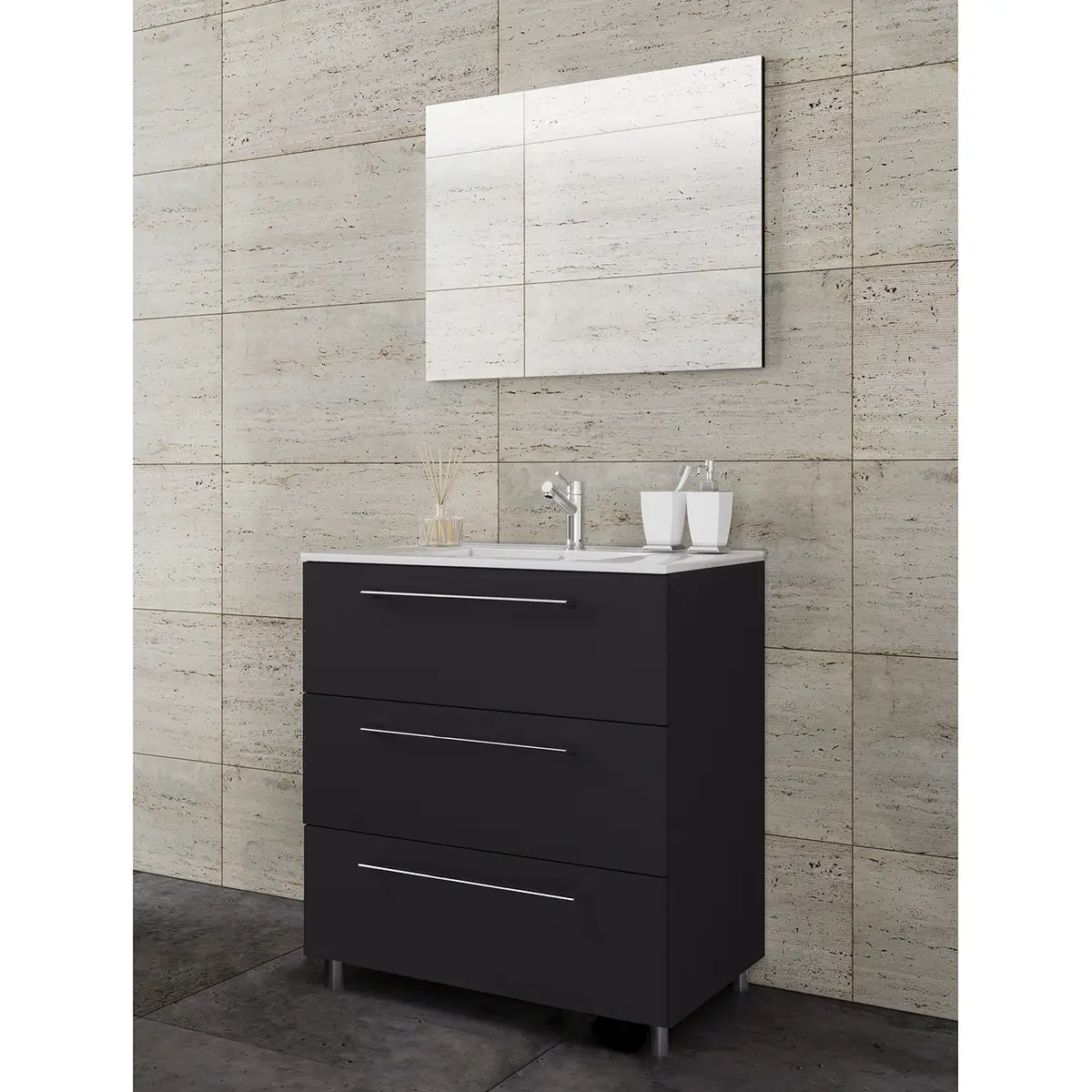 Badezimmerset Melville III 3-teilig 60cm Schwarz/Schwarz