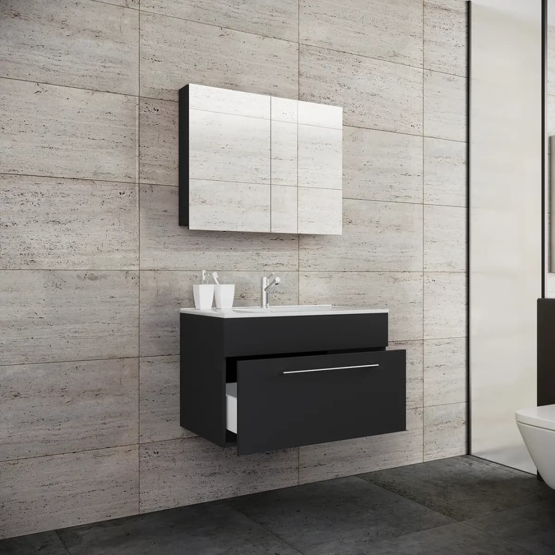 Badezimmerset Melville II 3-teilig 80cm Schwarz/Schwarz