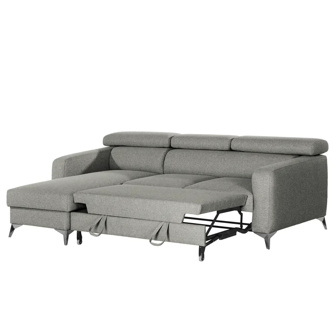 Ecksofa mit Longchair Grau/Grau Webstoff Voer | Grau