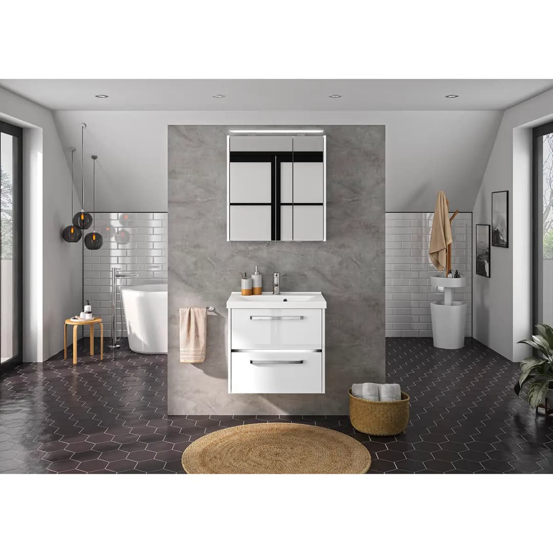 Badezimmerset 3050 IV 2-teilig 62cm Weiß/Hochglanz Weiß | Weiß