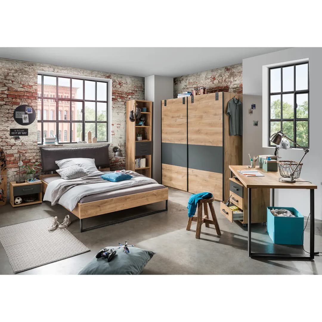 Schwebetürenschrank 180cm Braun/Grau | Braun