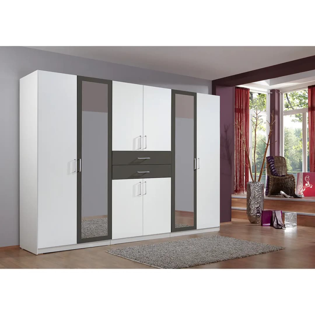 Drehtürenschrank 270cm Weiß/Weiß/Graphit Silber | Weiß