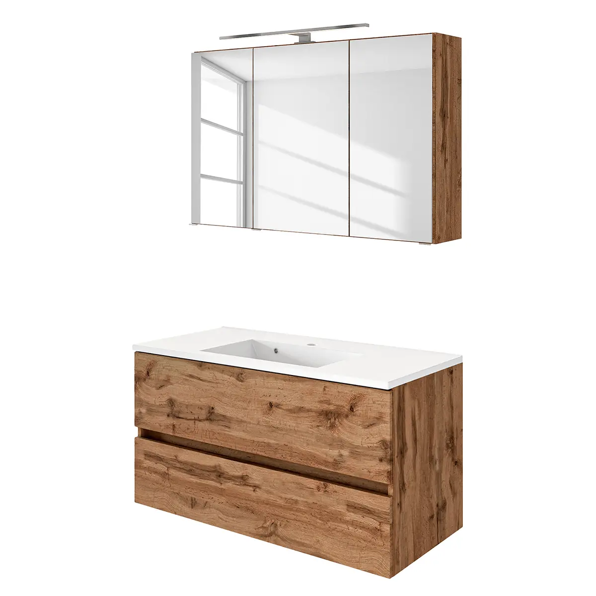 Badezimmerset Tira 2-teilig 100cm Braun/Wotaneiche Dekor
