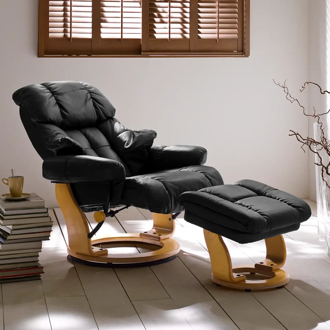 Relaxsessel mit Hocker | Schwarz