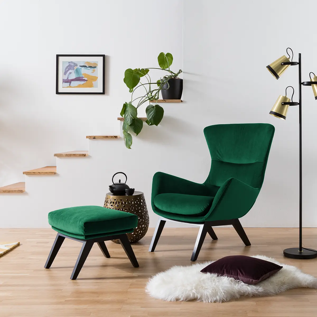 Hocker mit Holzfüßen | Grün