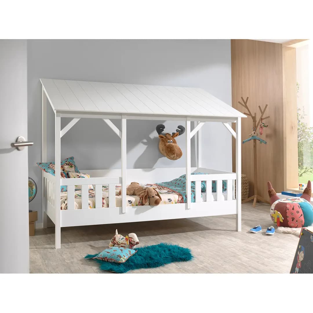 Hausbett 90 x 200cm Weiß/Weiß Kein Bettkasten | Weiß
