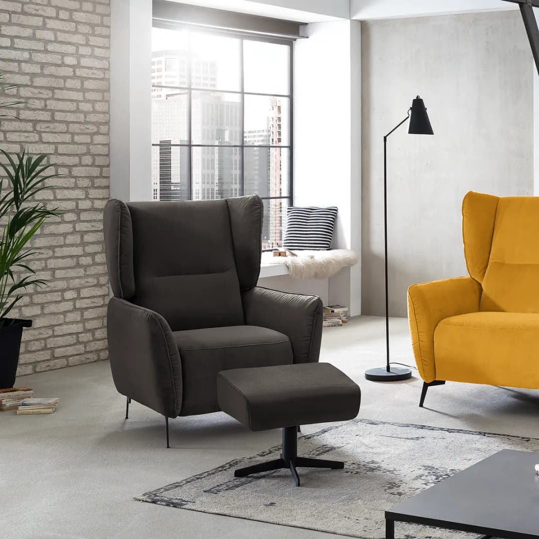 Sessel Lehi Grau/Grau Samt mit Hocker | Grau