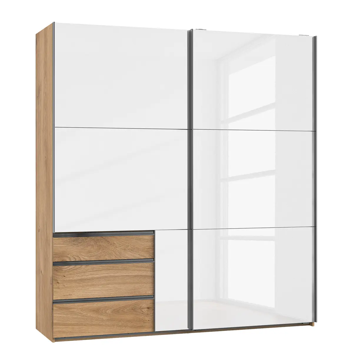 Schwebetürenschrank Level 36 D III 200 x 216cm Weiß/Hochglanz | Weiß