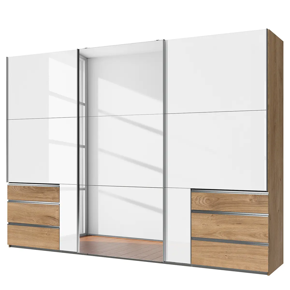 Schwebetürenschrank Level 36 D IV 300 x 216cm Weiß/Hochglanz | Weiß