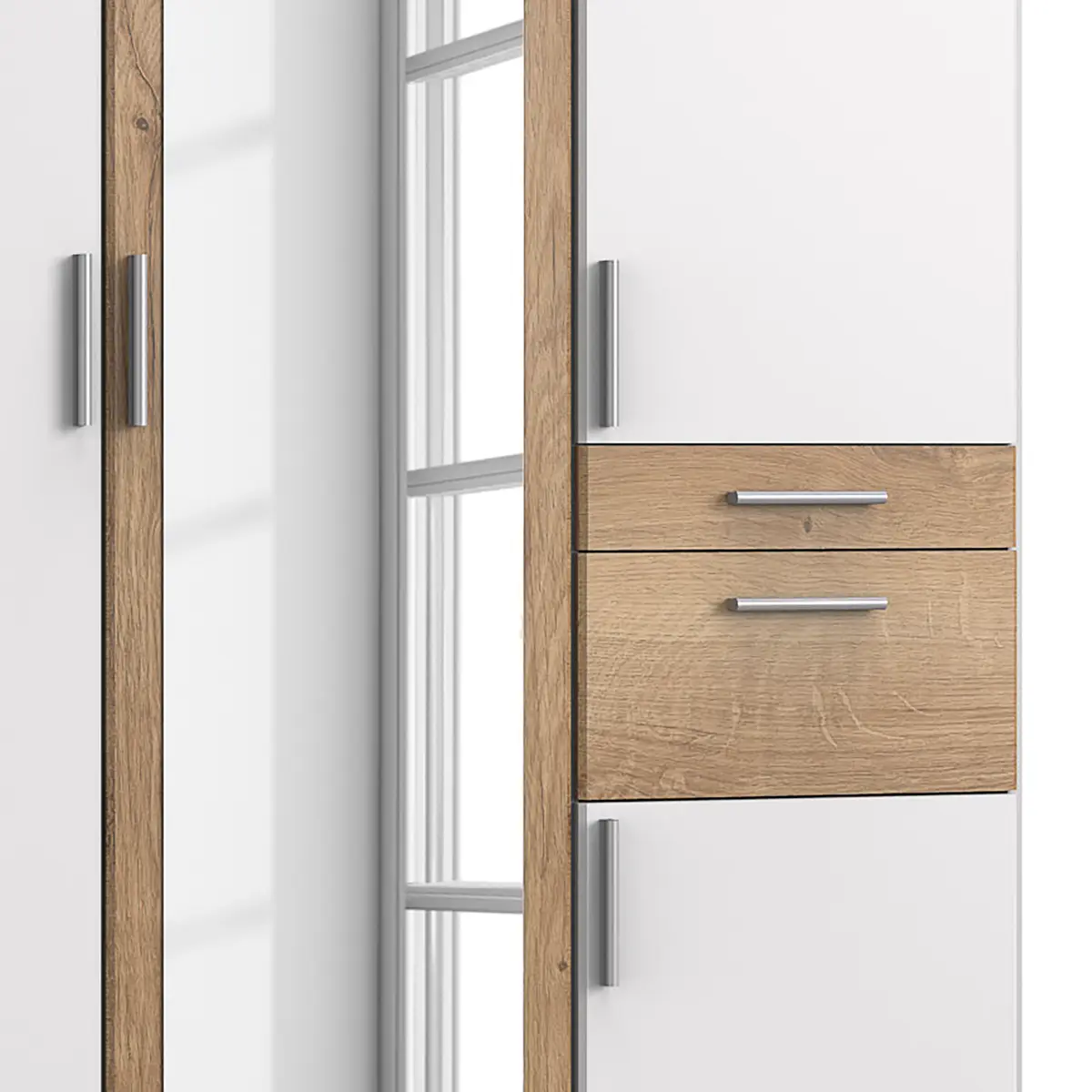 Drehtürenschrank I 135cm Weiß/Weiß/Eiche Dekor | Mehrfarbig