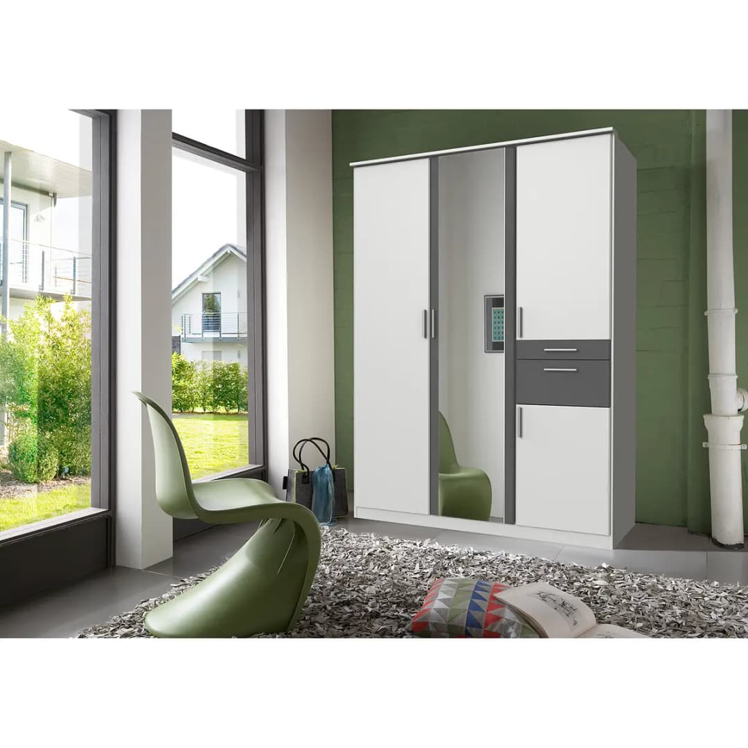 Drehtürenschrank I 135cm Weiß/Weiß/Graphit | Weiß