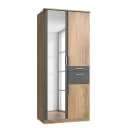 Drehtürenschrank I 91cm Braun/Eiche Sägerau Dekor/Graphit