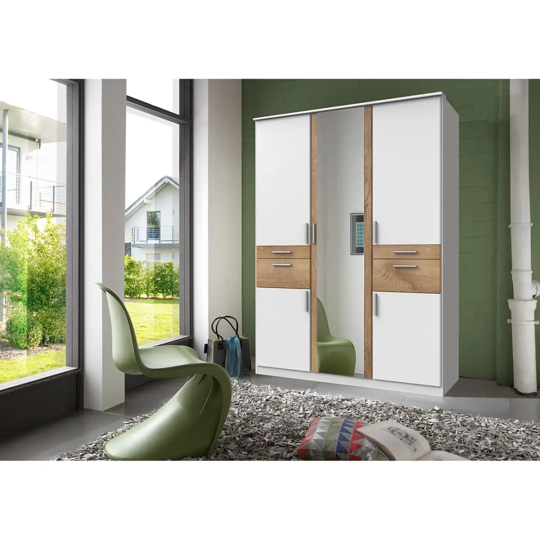 Drehtürenschrank II 179cm Weiß/Weiß/Eiche Dekor | Weiß