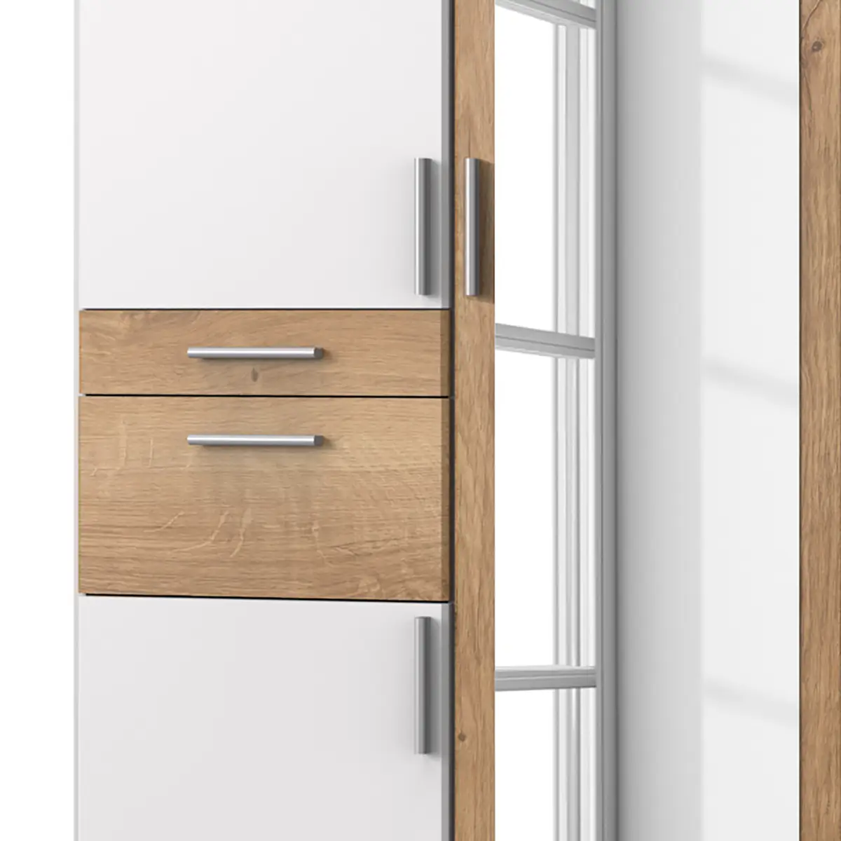 Drehtürenschrank II 179cm Weiß/Weiß/Eiche Dekor | Weiß
